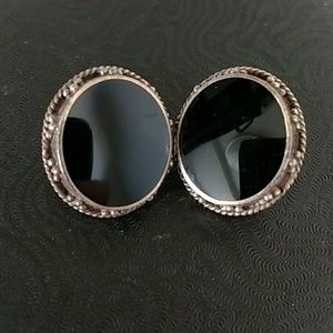 Sterling Silver Onyx Pierced Earrings 1" New!
